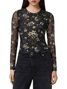 Allsaints size 6 Ellie Mesh Long Sleeve T-Shirt Blouse